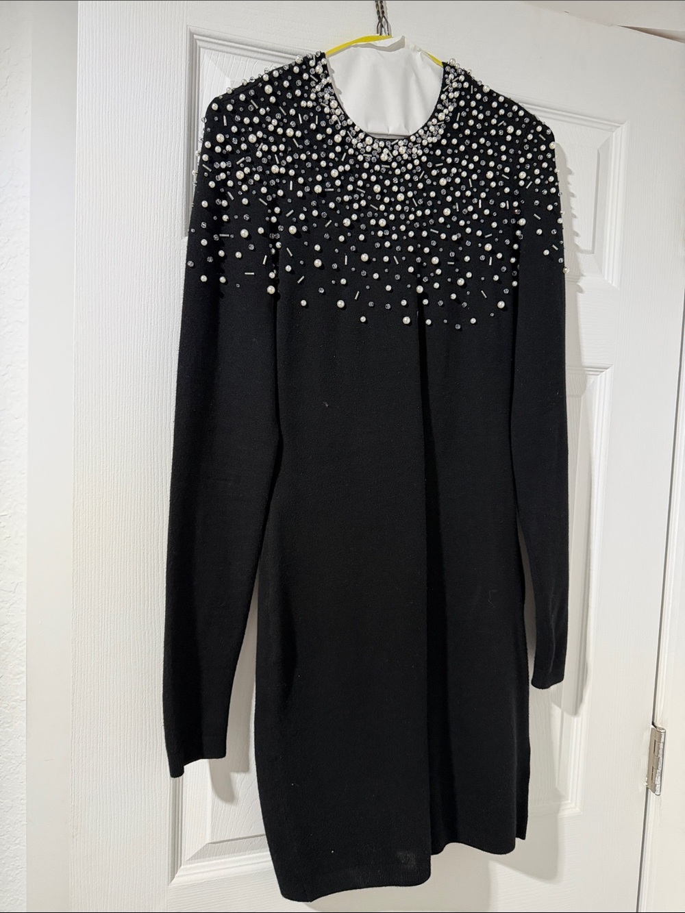 Marciano Black Long Sleeve Dress with Pearl Embellishment